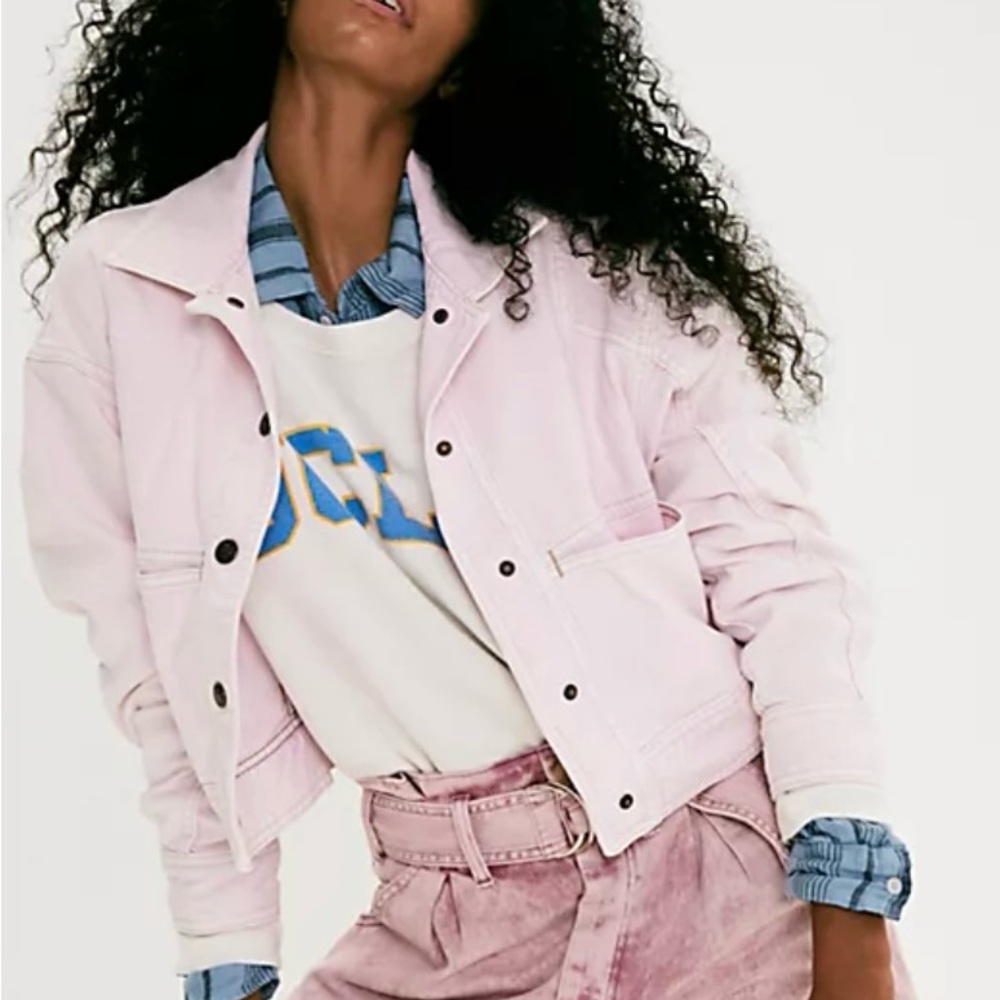 We The Free Pink Jean Jacket Cropped Boxy Style